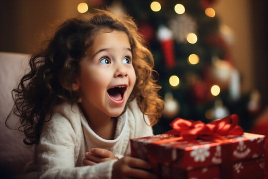 joyful girl with gift Joyful girl with gift